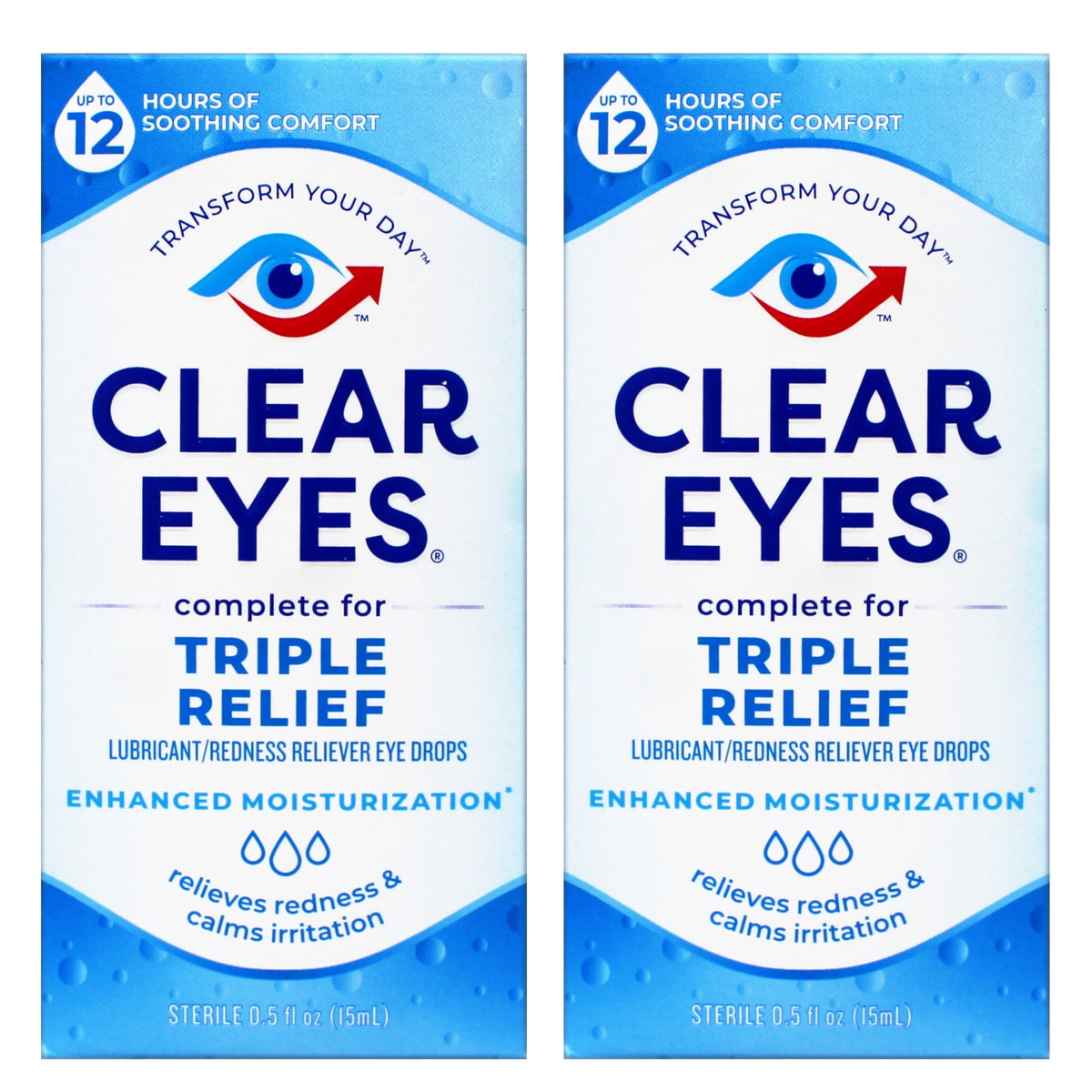 Clear Eyes® Duopack Triple Relief Oogdruppels 2 x 15 ml – Roodheid, Branderigheid & Droge Ogen