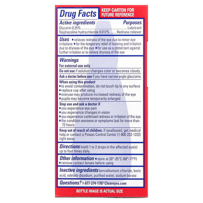 Clear Eyes® Redness Relief Oogdruppels – Hydratatie & Verzachting bij Irritatie (15 ml)